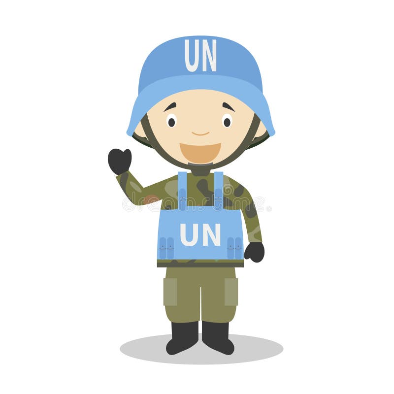  Personaje De Dibujos Animados Del Soldado De Naciones Unidas Ilustración Del Vector Ilustración del Vector