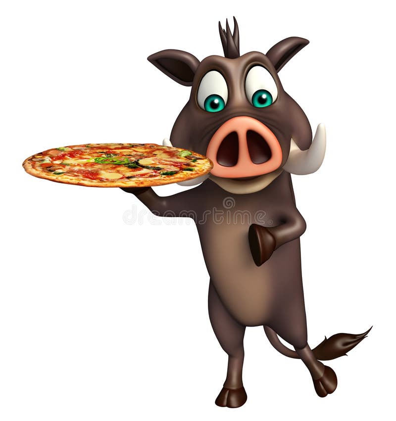Personaje de dibujos animados lindo del verraco con la pizza libre illustration Personaje de dibujos animados lindo del verraco con la pizza libre illustration