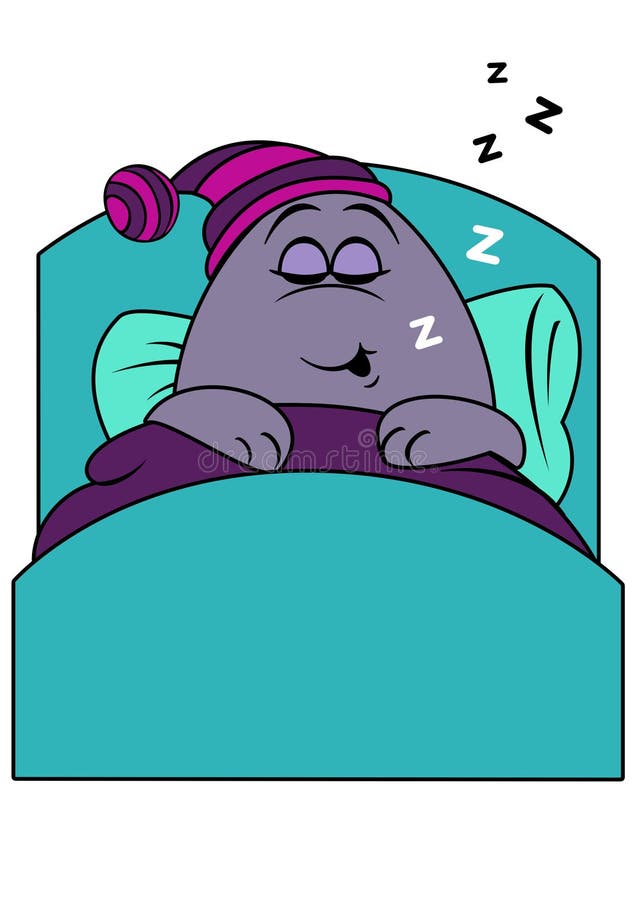 Personaje De Dibujos Animados Lindo Que Duerme En Cama Stock de ilustración  - Ilustración de azul, alegre: 137346332