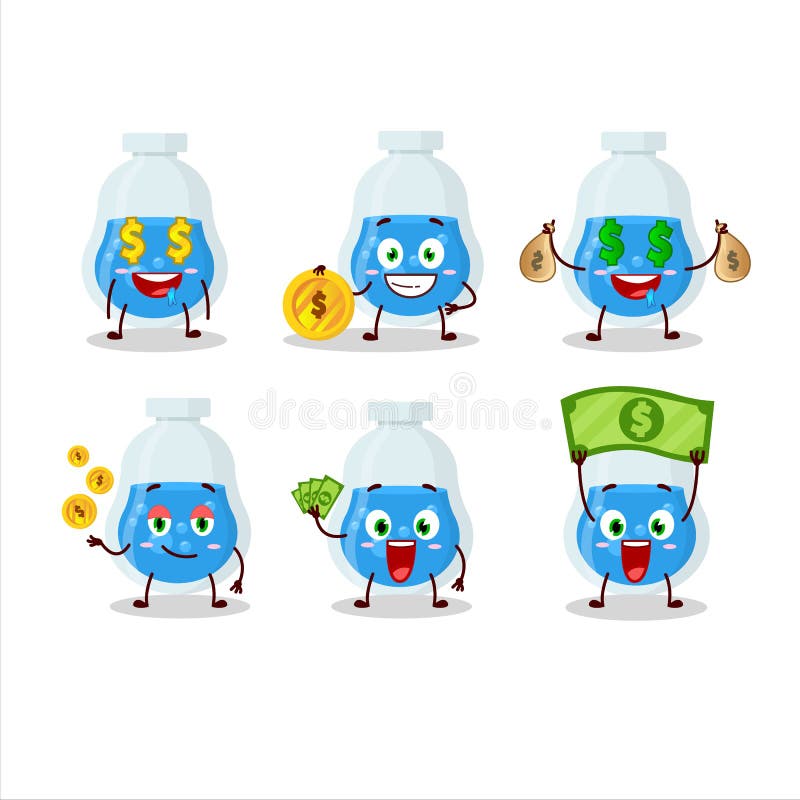  Personaje De Dibujos Animados De Poción Azul Con Emoticono Lindo Que Trae Dinero Ilustración del Vector