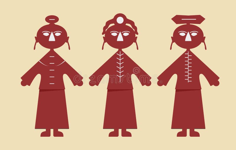  Personajes Chinos Antiguos Dibujos Animados Manchu Clásicos Vestidos Con Trajes Diferentes Ilustración del Vector