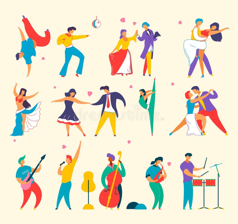 Personajes De Dibujos Animados Planos Personas Bailando, Tocando Música Ilustración del Vector - Ilustración de tambores, historieta: 197597676 Personajes De Dibujos Animados Planos Personas Bailando, Tocando Música Ilustración del Vector - Ilustración de tambores, historieta: 197597676