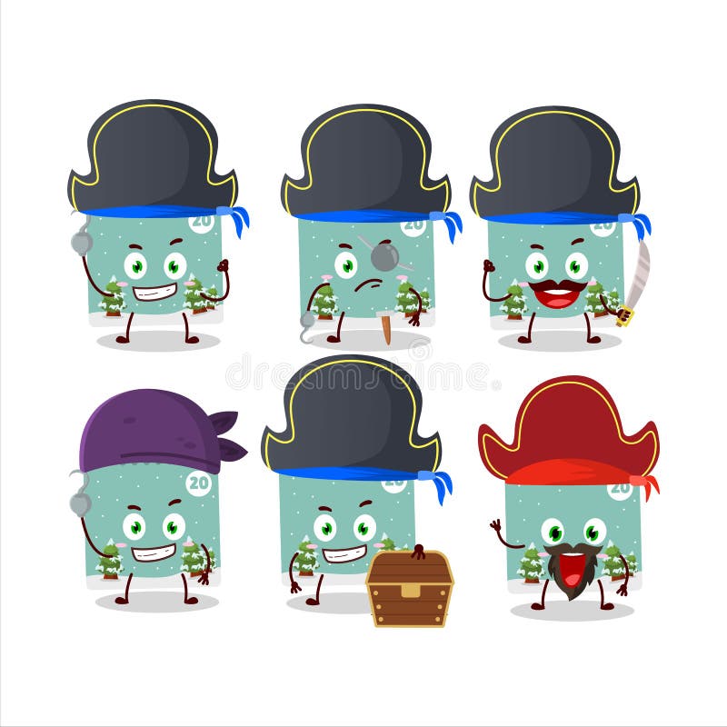 Personajul caricatural al calendarului din 20 decembrie cu diferite emotigrame pirate stock illustration