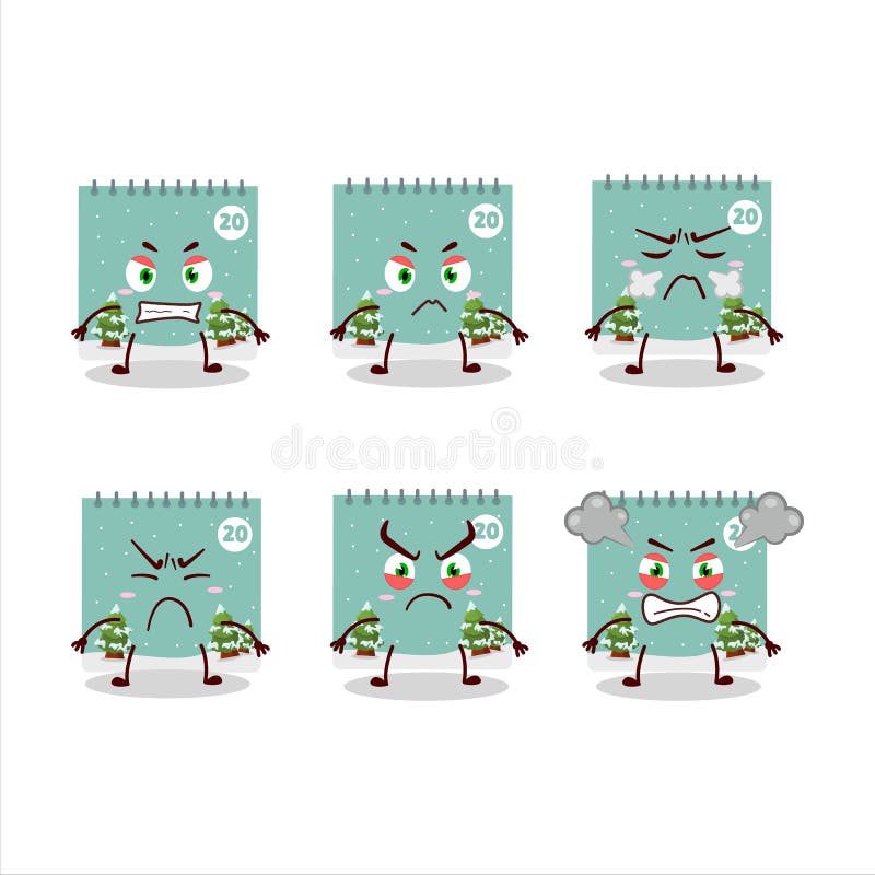 Personajul caricatural din calendarul 20 decembrie cu diferite expresii furioase royalty free illustration