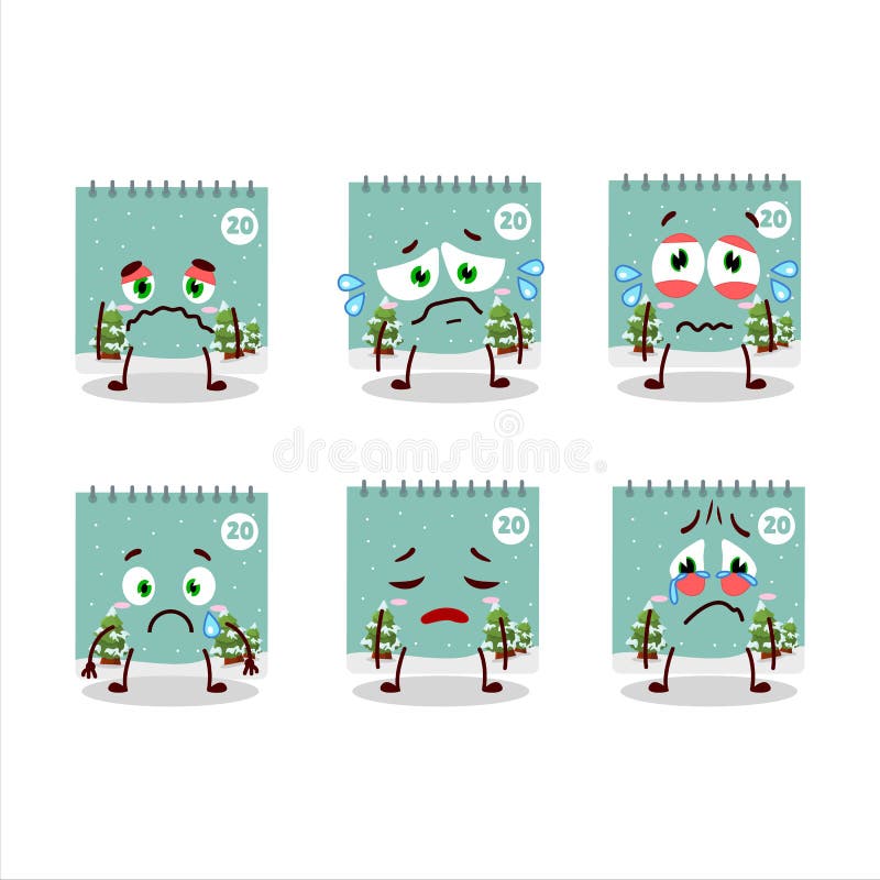 Personajul caricatural din calendarul 20 decembrie cu expresie tristă vector illustration