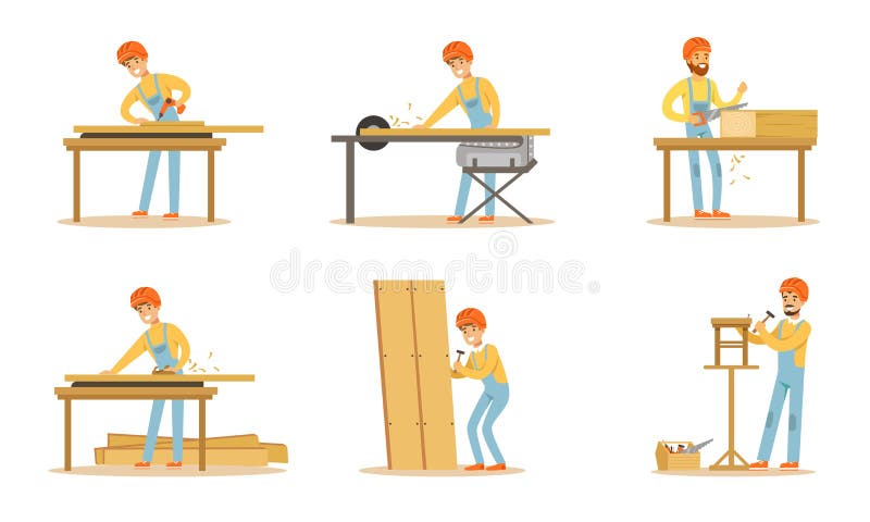 Personajul tâmplar profesionist care își face ilustrația vectorială de lucru zilnică, izolată pe fond alb royalty free illustration