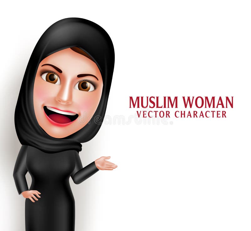 Personajul vectorial al femeii arabe musulmane care se prezintă în spațiul alb gol vector illustration