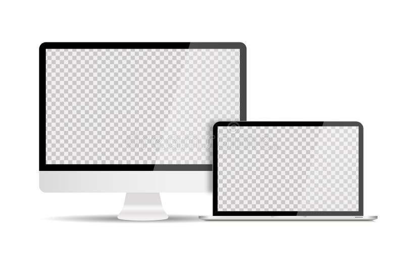 Personal Computer with Laptop in Trendy Realistic Design with Shadows