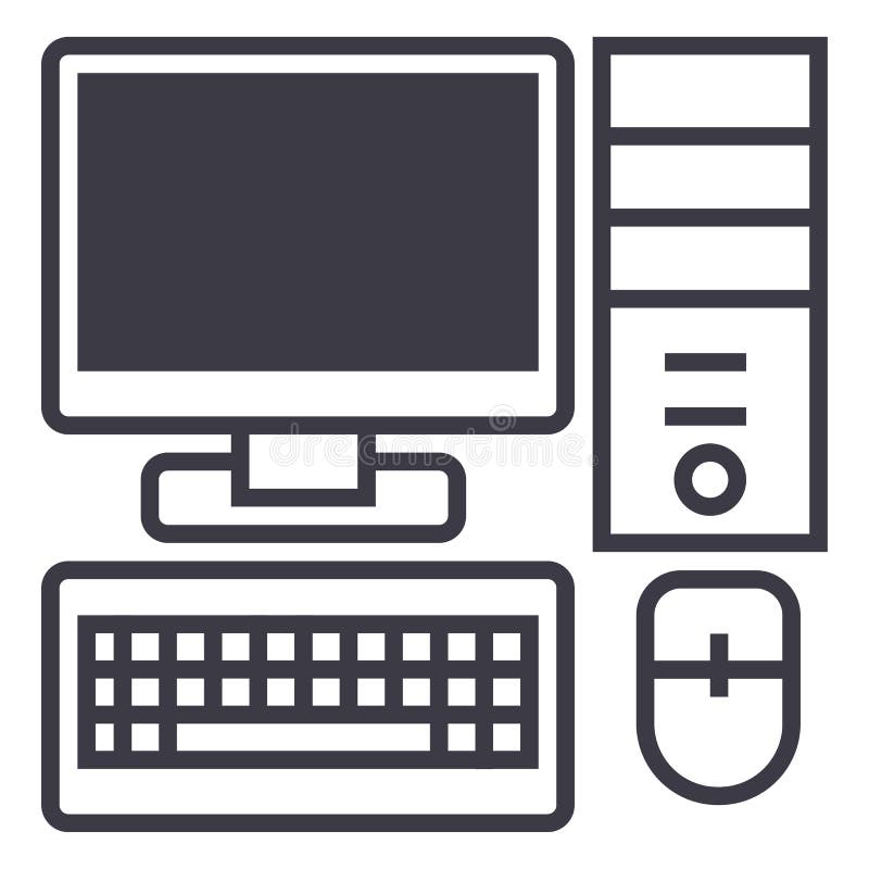 Personal computer,monitor keyboard mouse system block vector line icon, sign, illustration on background, editable royalty free illustration Personal computer,monitor keyboard mouse system block vector line icon, sign, illustration on background, editable royalty free illustration