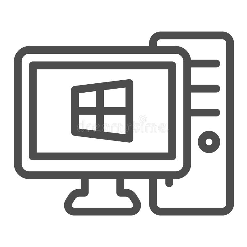 Personal computer with windows line icon, windows pack concept. Vector graphics. Monitor and system unit, desktop sign stock illustration