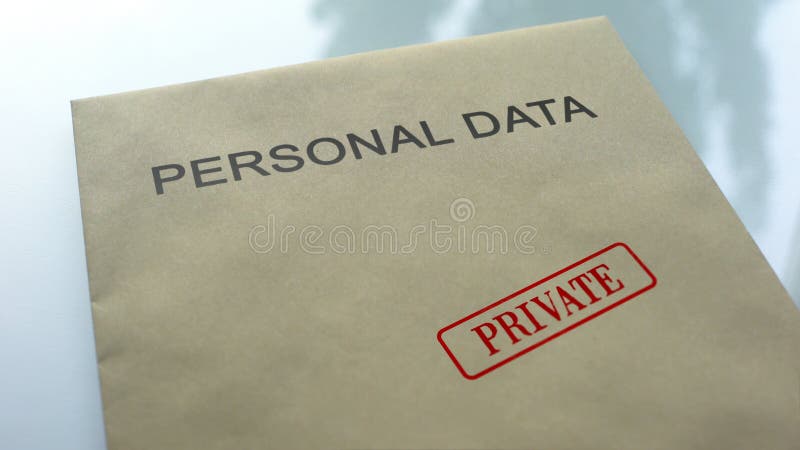 Personal data private, seal stamped on folder with important documents stock images