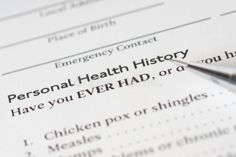 Personal Medical History Paper Sheet Stock Image Image of emergency