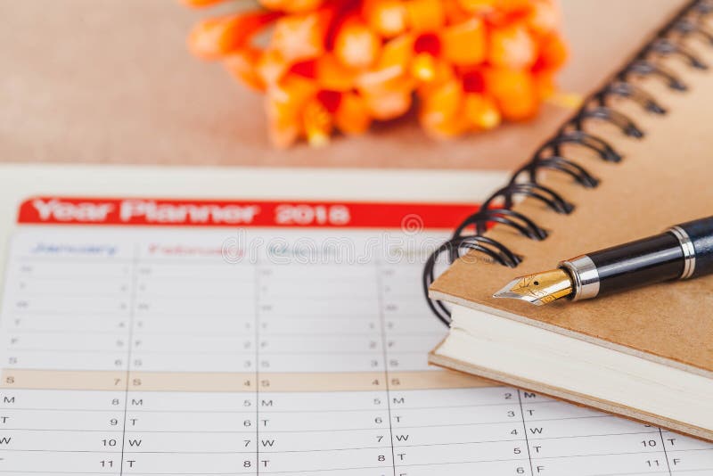 Personal Organizer or Planner with Fountain Pen Stock Image Image of