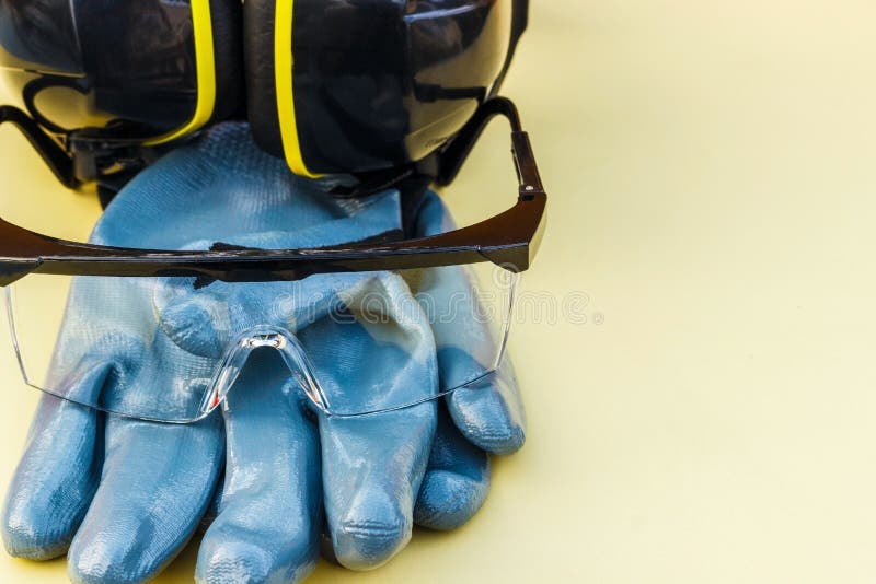 Personal Protective Equipment: Helmet, Gloves, Goggles. Stock Image