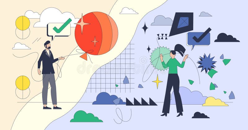 Personality differences and characteristics tiny person neubrutalism concept vector illustration