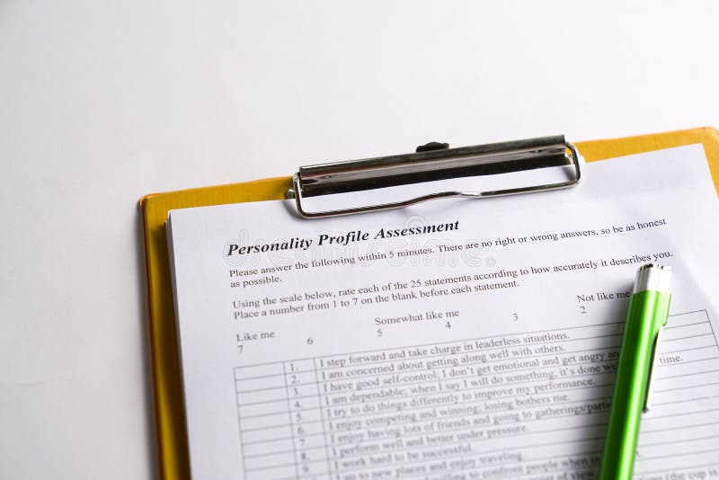 Personality test or assessment form as part of job interview screening process. An employment or hiring concept