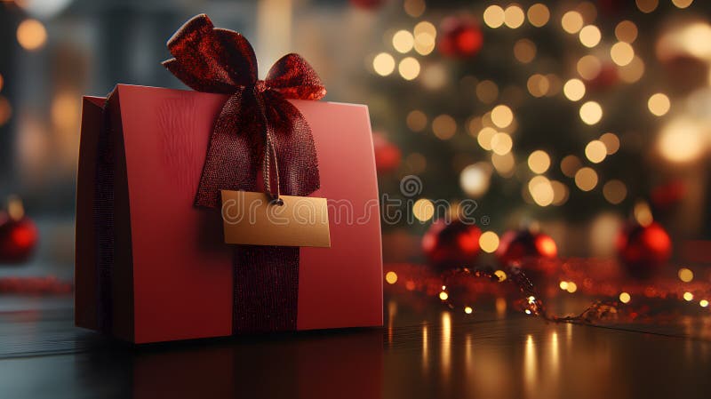 Personalized gift bag with custom name tag festive. stock illustration