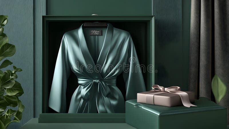 Personalized gift, Monogrammed silk robe in luxury gift box personalize. stock illustration