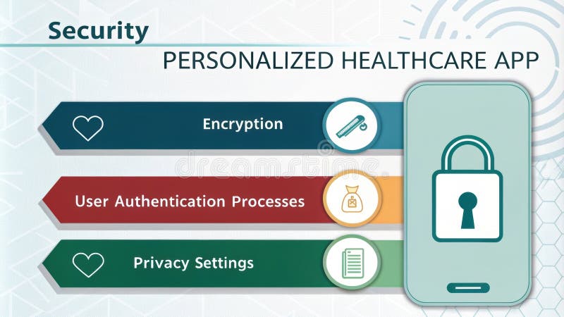 Personalized healthcare app ensuring security with encryption, user authentication, and privacy settings stock photography
