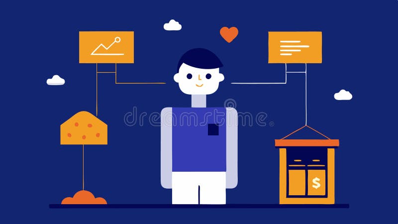 Personalized Recommendations via AI An illustration of a kiosk analyzing customer preferences using simple graphics royalty free illustration