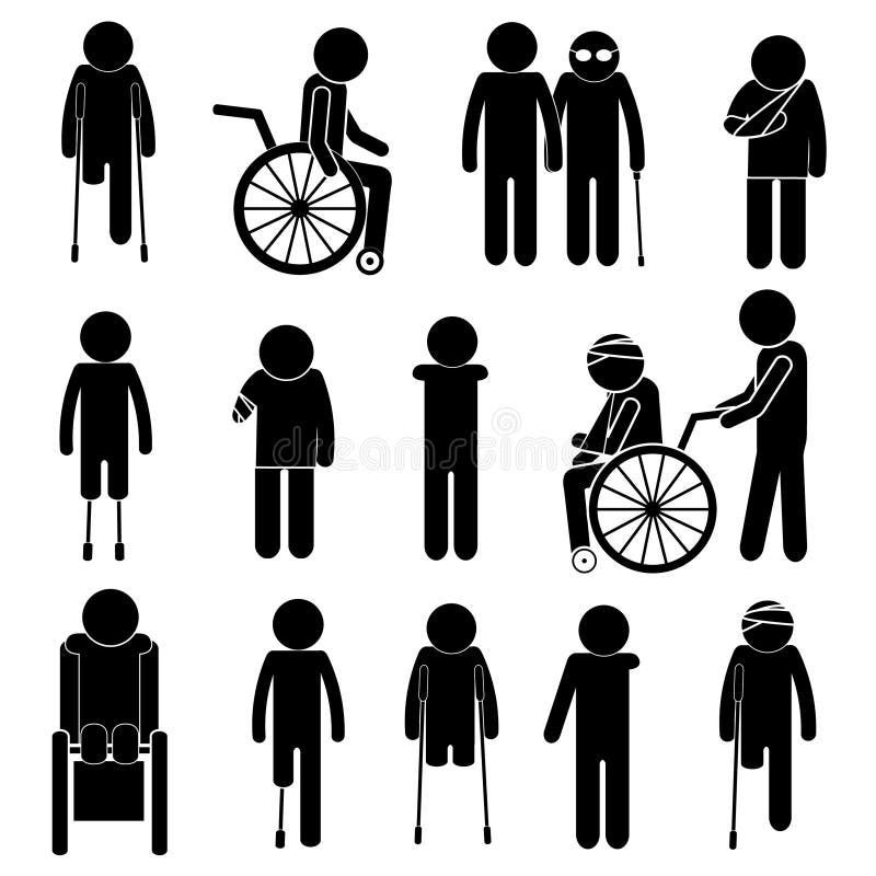 Personas con discapacidades Sistema de la silueta del vector stock de ilustración Personas con discapacidades Sistema de la silueta del vector stock de ilustración