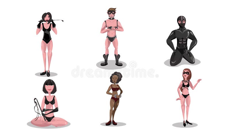 Personas con trajes de cuero practicando bdsm ilustración vectorial libre illustration Personas con trajes de cuero practicando bdsm ilustración vectorial libre illustration