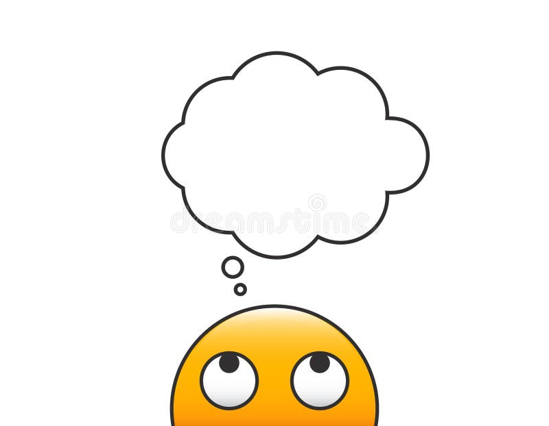 Personcaracter persoană emoticon gândire. personaj vectorial care se uită în sus la o bulă desenată goală cu benzi desenate desena royalty free illustration