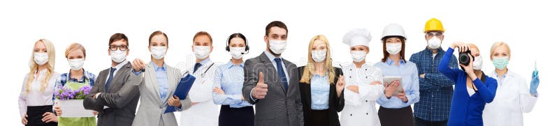 Persone di diverse professioni che indossano maschere