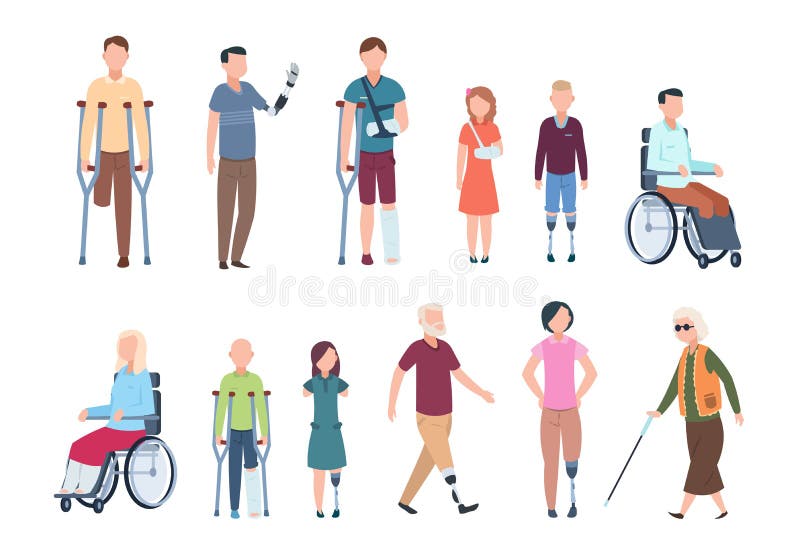 Persone disabili Diversa gente danneggiata nei pazienti anziani, dell'adulto e dei bambini della sedia a rotelle, Insieme handica illustrazione di stock Persone disabili Diversa gente danneggiata nei pazienti anziani, dell'adulto e dei bambini della sedia a rotelle, Insieme handica illustrazione di stock