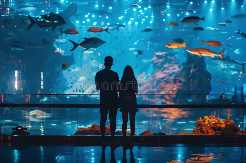 Persone generative che guardano l'acquario gigante royalty illustrazione gratis