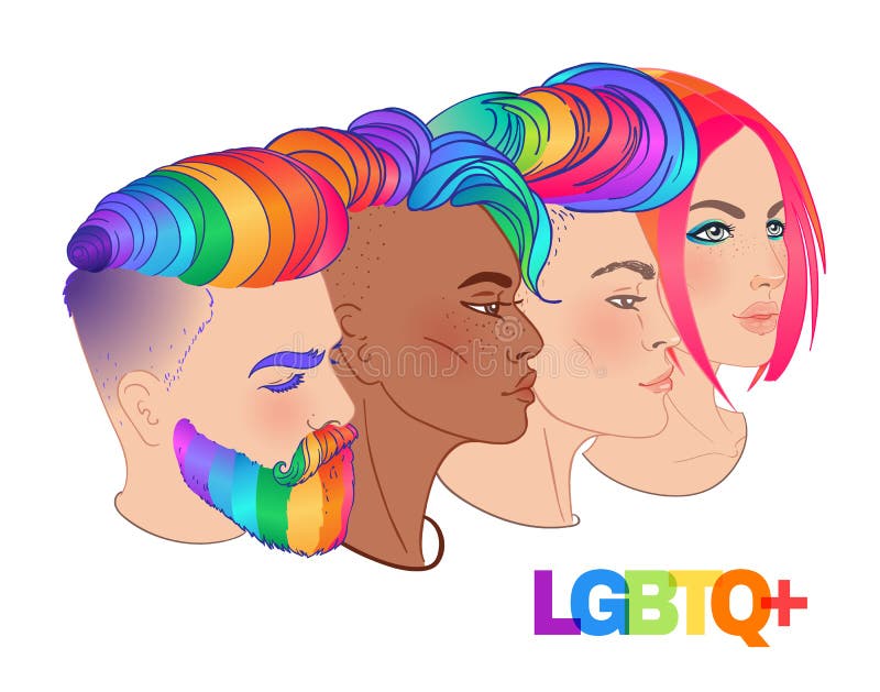 Persone lgbt con capelli arcobaleno. persone non binarie. mese dell'orgoglio. concetto di lgbt. illustrazione isolata colorata vet