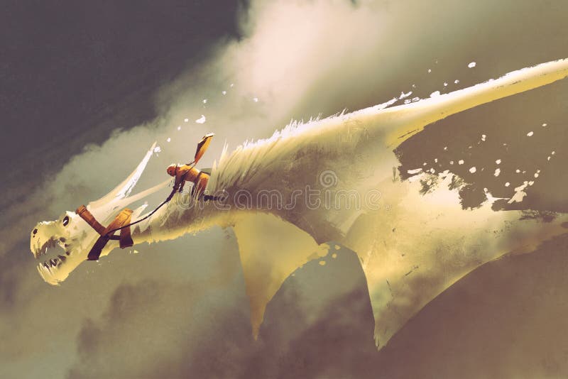 Personenvervoer op de witte vliegende draak tegen een bewolkte hemel