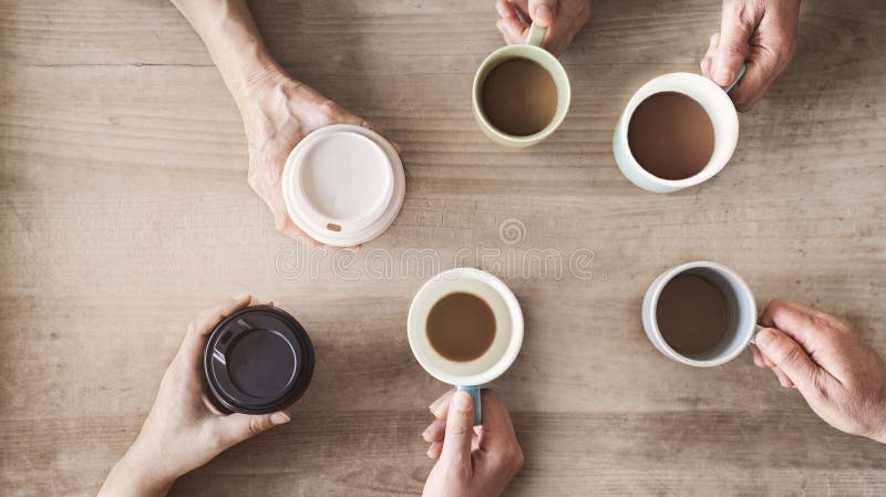 Personer som dricker kaffe med hög vinkelvy royaltyfria foton
