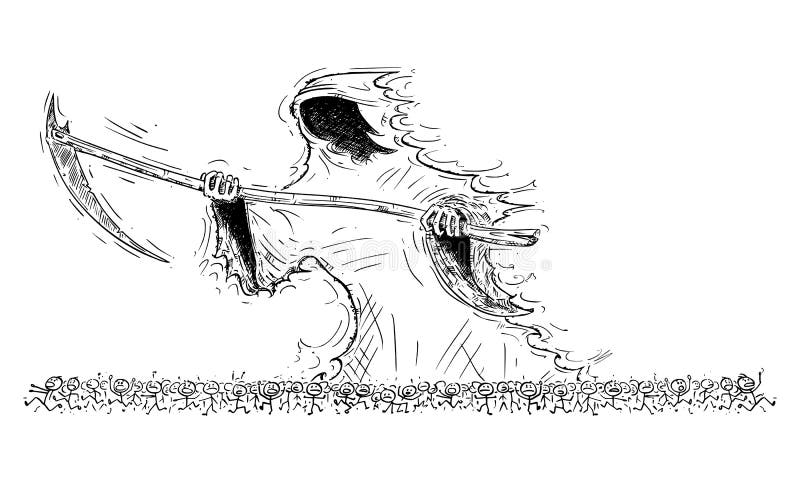 Grim Reaper or Death Personification Scythe Crowd of People, Vector ...