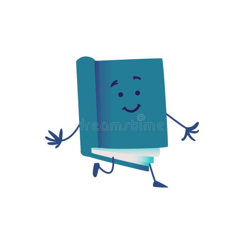 Personnage de dessin animé de livre drôle fonctionnant en avant d'isolement sur le fond blanc illustration de vecteur