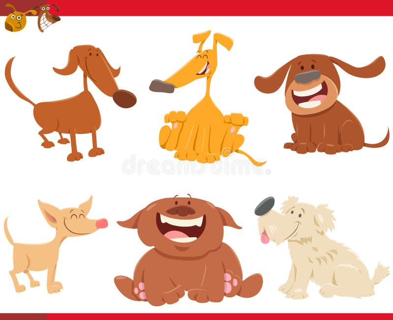 Personnages de dessin animé heureux mignons de chiens illustration libre de droits Personnages de dessin animé heureux mignons de chiens illustration libre de droits