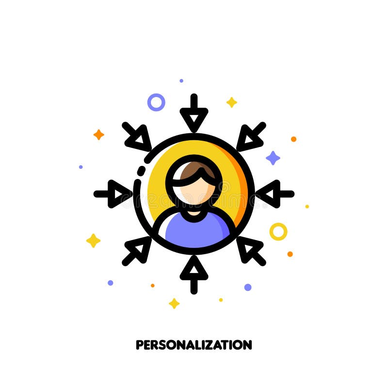 Personalization of social media marketing. Icon with abstract user avatar and arrows. Flat filled outline style. Pixel perfect 64x64. Editable stroke. Personalization of social media marketing. Icon with abstract user avatar and arrows. Flat filled outline style. Pixel perfect 64x64. Editable stroke