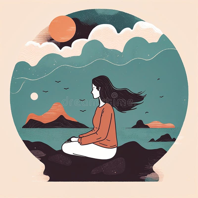 Personne pratiquant la pleine conscience ou la méditation illustration stock