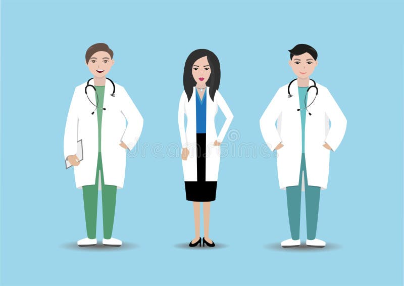 Personnel médical dans l'hôpital Médecins d'isolement avec le dossier et le stéthoscope sur le fond bleu Personnel de clinique images libres de droits Personnel médical dans l'hôpital Médecins d'isolement avec le dossier et le stéthoscope sur le fond bleu Personnel de clinique images libres de droits