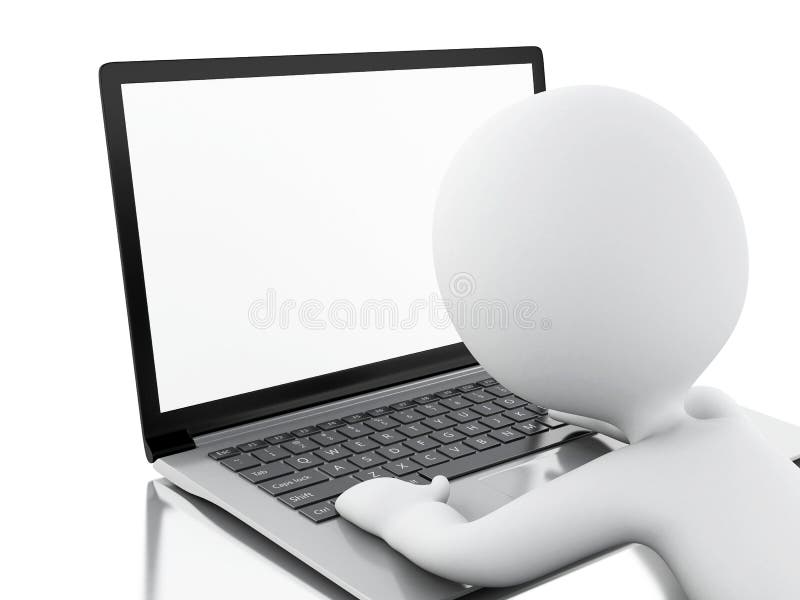 3d renderer image. White people with laptop. Network Communications concept. Isolated white background. 3d renderer image. White people with laptop. Network Communications concept. Isolated white background.