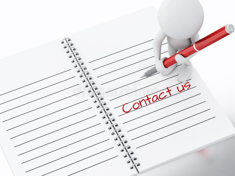 personnes de race blanche 3d écrivant le contactez-nous sur la page de carnet illustration stock personnes de race blanche 3d écrivant le contactez-nous sur la page de carnet illustration stock