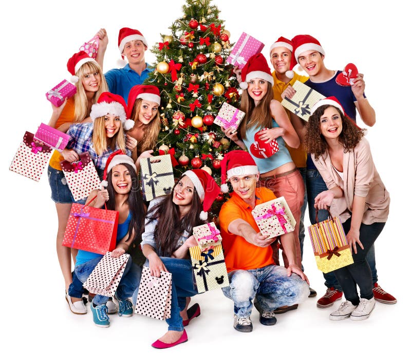 Personnes et Santa de groupe. photographie stock