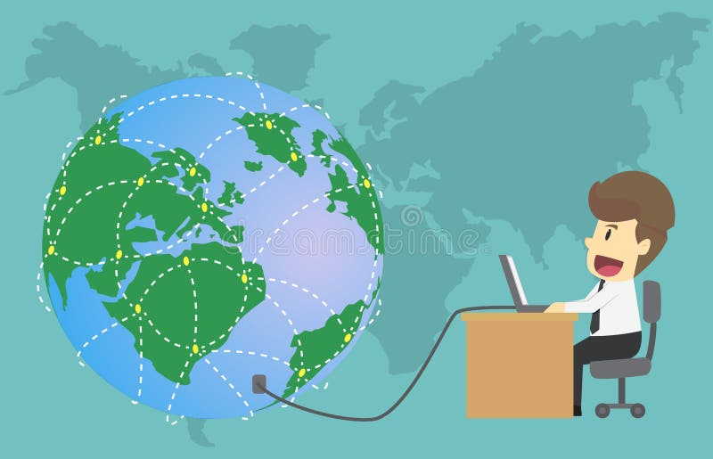 Personnes sociales de mise en réseau d'homme d'affaires avec le globe et l'ordinateur Véhicule illustration libre de droits Personnes sociales de mise en réseau d'homme d'affaires avec le globe et l'ordinateur Véhicule illustration libre de droits