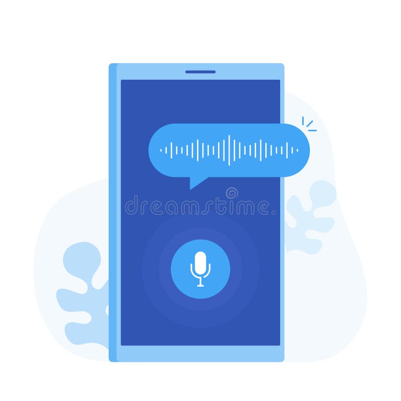 Persoonlijke medewerker en stemerkenning op mobiele app stock illustratie Persoonlijke medewerker en stemerkenning op mobiele app stock illustratie