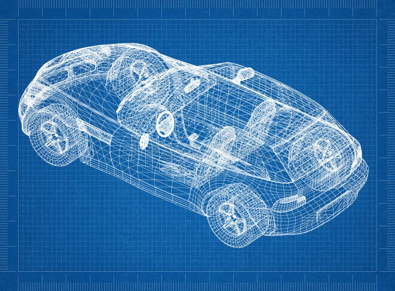 Shoot of the concept car blueprint â€“ 3D perspective. Shoot of the concept car blueprint â€“ 3D perspective