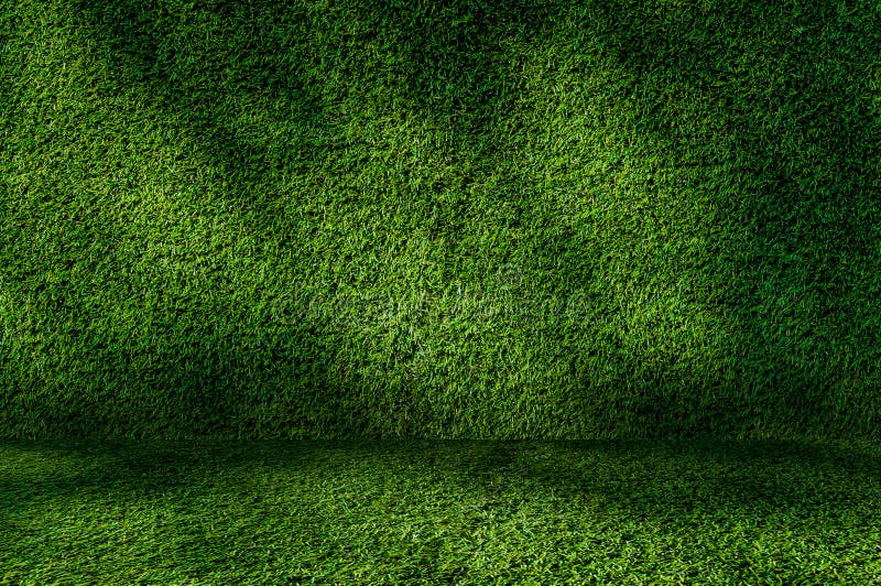 A Perspective Grass Green Wall and Floor Interior Background Stock