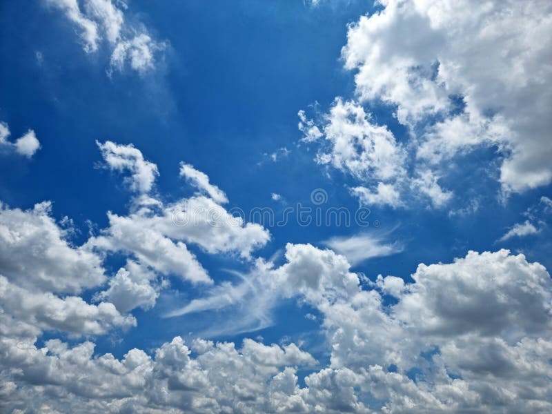 The Perspective of Little Nimbus Clouds in the Blue Sky Stock Image