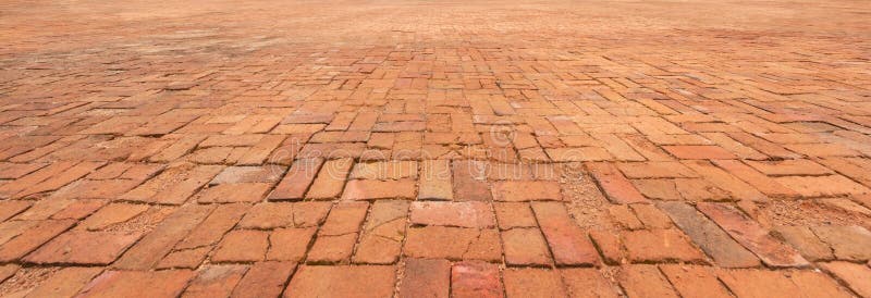 Perspective of old red brown brick blocks floor road spacious texture for background stock image