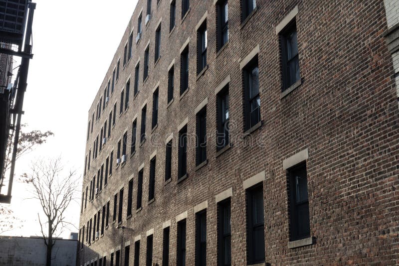 Perspective View of a Featureless Brick Urban Apartment Building with