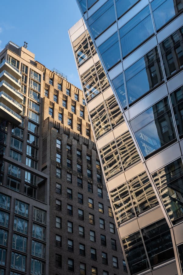 Perspective view to facade fragment of a modern building around Bryant Park Manhattan